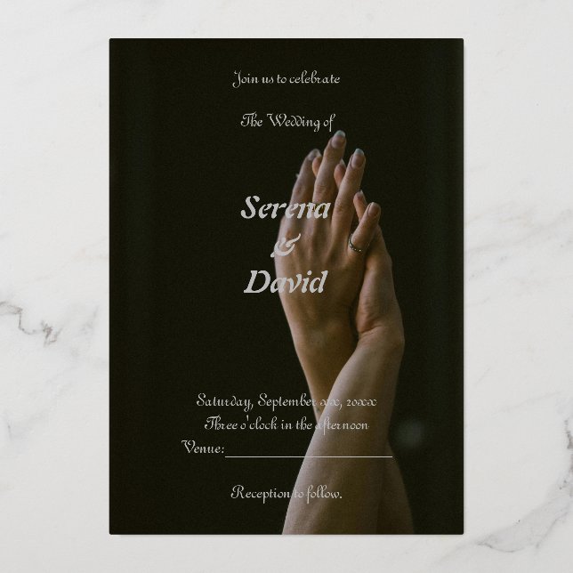 Monochrome Grace: Black, & Gray Wedding Invitation Foil Invitation (Front)