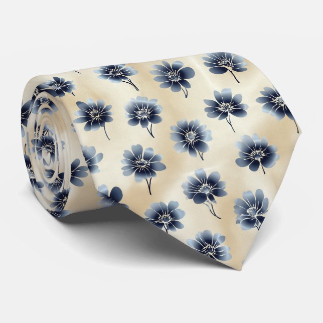 Monochrome Gradient Floral Pattern Neck Tie (Rolled)