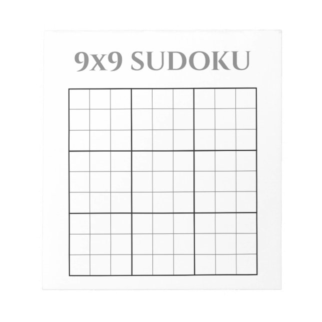 Monochrome Gray and White 9x9 Sudoku Template Notepad (Front)