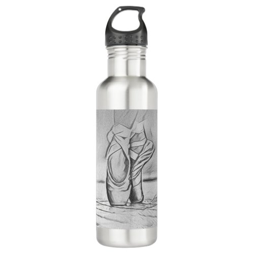 Monochrome Gray Ballet Shoes Elegant Dancer Stainless Steel Water Bottle