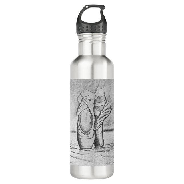 Monochrome Gray Ballet Shoes Elegant Dancer Stainless Steel Water Bottle (Front)