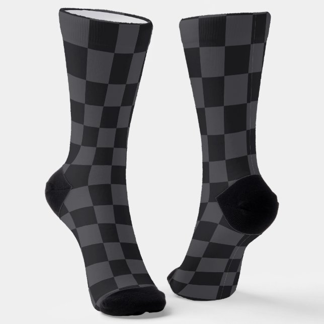 Monochrome Gray Black Croatian Checkered Pattern Socks (Angled)