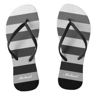Monochrome Gray Block Stripes Pattern Flip Flops