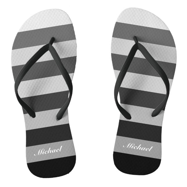 Monochrome Gray Block Stripes Pattern Flip Flops (Footbed)