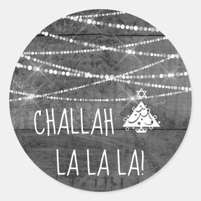 Monochrome Gray Challah La La La Chrismukkah Classic Round Sticker (Front)