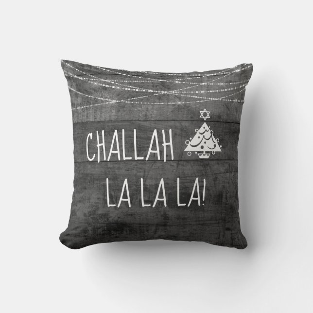 Monochrome Gray  Challah La La La Chrismukkah Icon Throw Pillow (Front)
