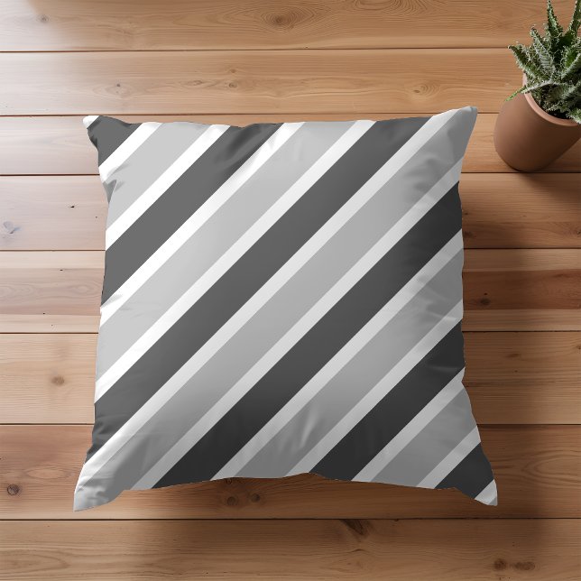 Monochrome Gray Diagonal Stripes Throw Pillow (Creator Uploaded)