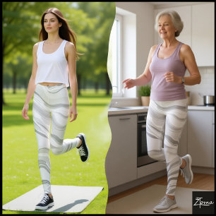Monochrome Gray Flowing Wave Abstract Pattern Leggings