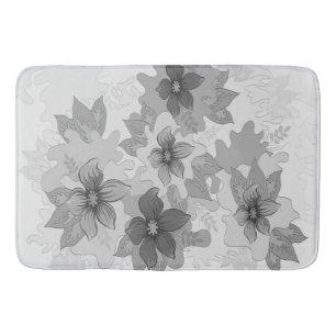 Monochrome Gray Hues Flowers Bath Mat