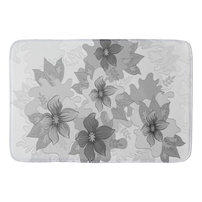 Monochrome Gray Hues Flowers  Bath Mat (Front)
