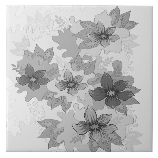 Monochrome Gray Hues Flowers  Ceramic Tile (Front)