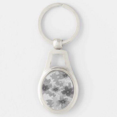 Monochrome Gray Hues Flowers  Keychain