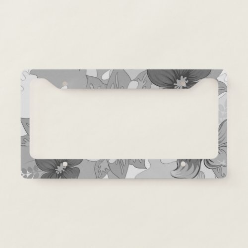 Monochrome Gray Hues Flowers  License Plate Frame