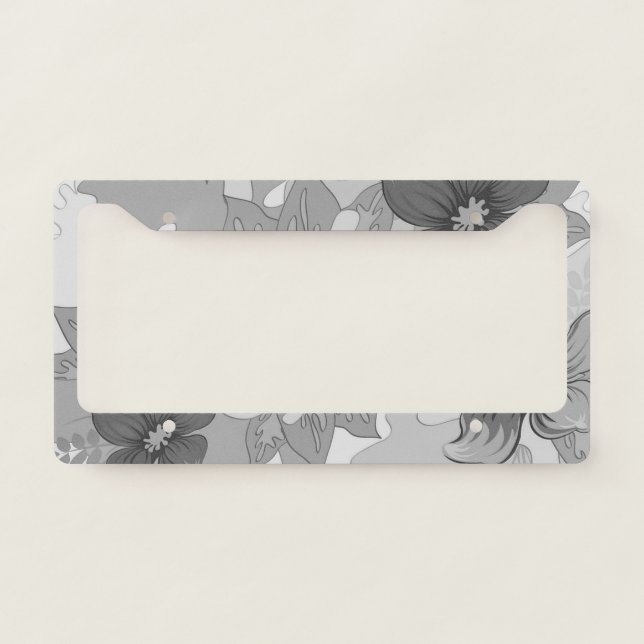 Monochrome Gray Hues Flowers  License Plate Frame (Front)