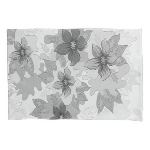 Monochrome Gray Hues Flowers  Pillow Case