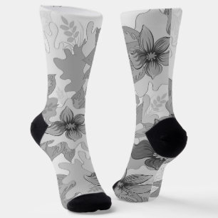 Monochrome Gray Hues Flowers Socks