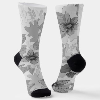 Monochrome Gray Hues Flowers  Socks
