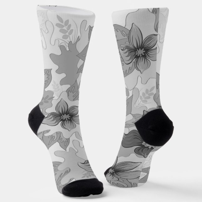 Monochrome Gray Hues Flowers  Socks (Angled)