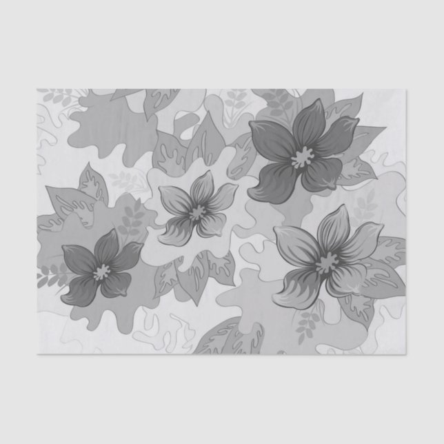 Monochrome Gray Hues Flowers  Tissue Paper (Front)