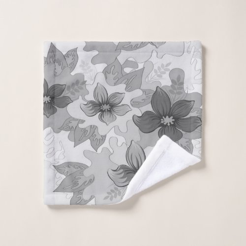 Monochrome Gray Hues Flowers  Wash Cloth