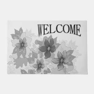 Monochrome Gray Hues Flowers Welcome Doormat
