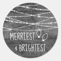Monochrome Gray Merriest Christmas Lights Icon Classic Round Sticker