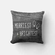 Monochrome Gray Merriest Christmas Lights Icon Throw Pillow