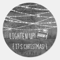 Monochrome Gray &amp; White Christmas | Camera Icon Classic Round Sticker