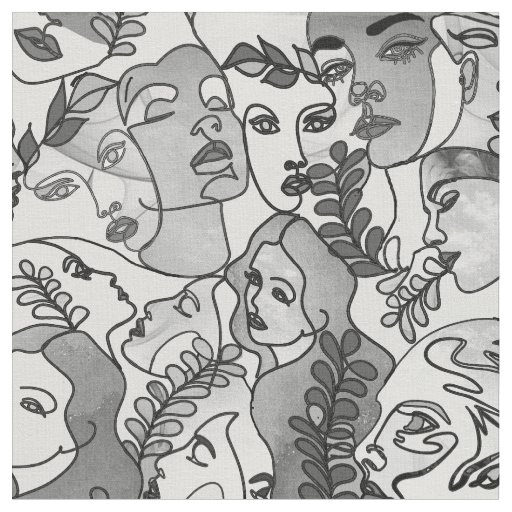 Monochrome Grayscale Faces repeat Fabric