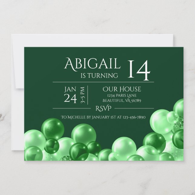 Monochrome Green Balloon Arch Modern Birthday Invitation (Front)