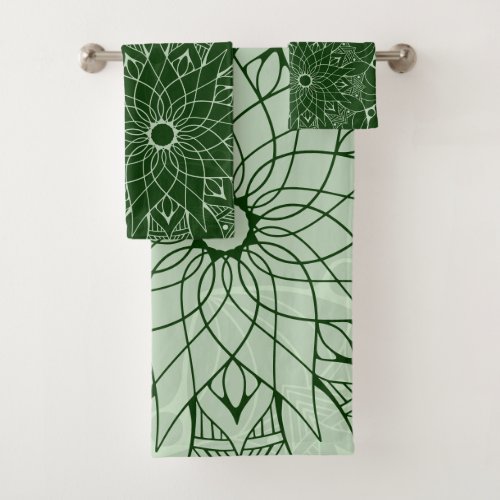 Monochrome Green Mandala Bath Towels Set