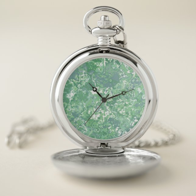 Monochrome Green Marble Pocket Watch (Inside)