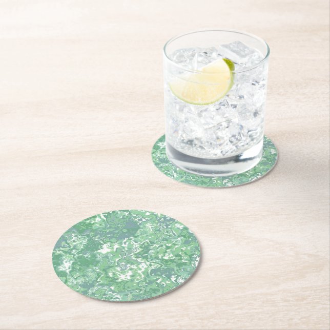 Monochrome Green Marble Round Paper Coaster (Insitu)