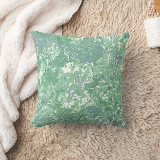 Monochrome Green Marble Throw Pillow (Blanket)