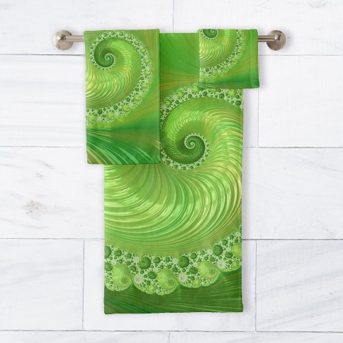 Monochrome Green Spiral Fractal Bath Towel Set