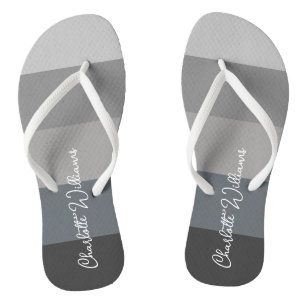 MONOCHROME GREY COLOR STRIPE LINE PATTERN NAME FLIP FLOPS