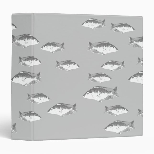 Monochrome grey fish 3 ring binder (Front/Spine)
