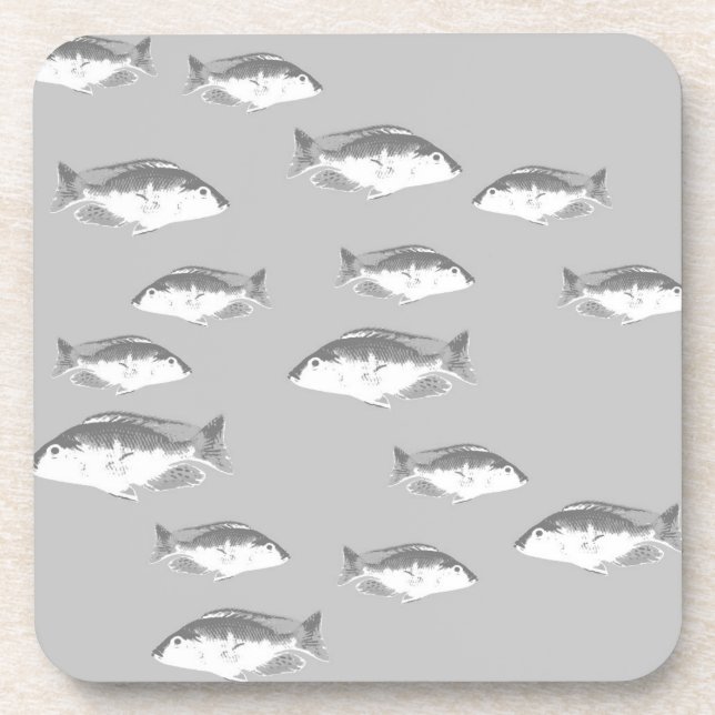 Monochrome grey fish beverage coaster (Front)