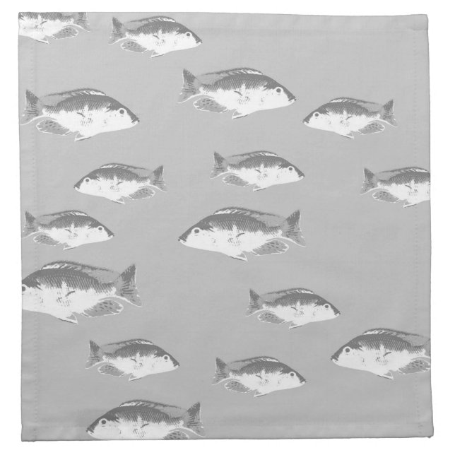 Monochrome grey fish cloth napkin (Front)
