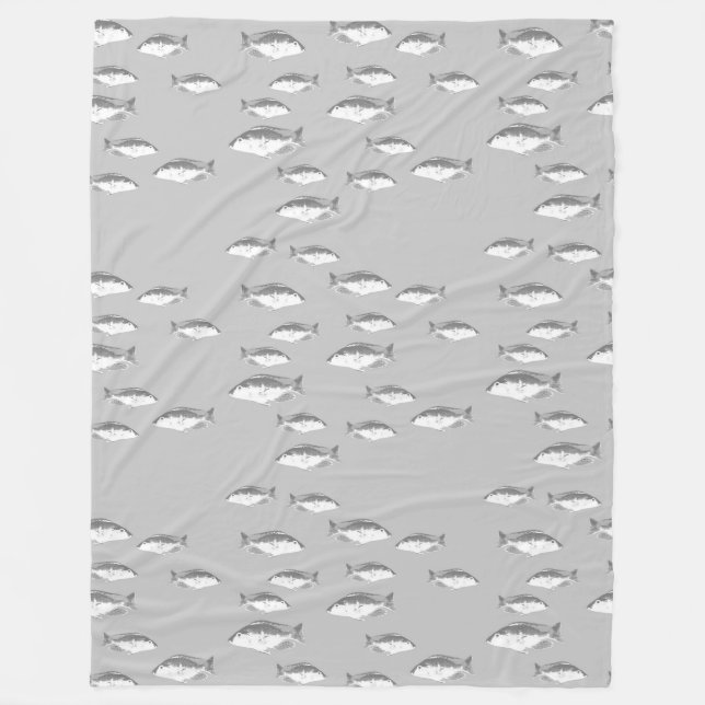 Monochrome grey fish fleece blanket (Front)