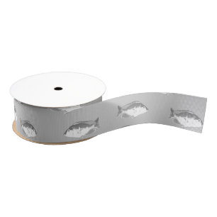 Monochrome grey fish grosgrain ribbon