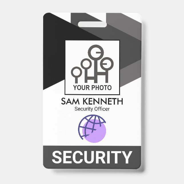 Monochrome Grey Triangles Security Staff Photo ID Badge (Front)