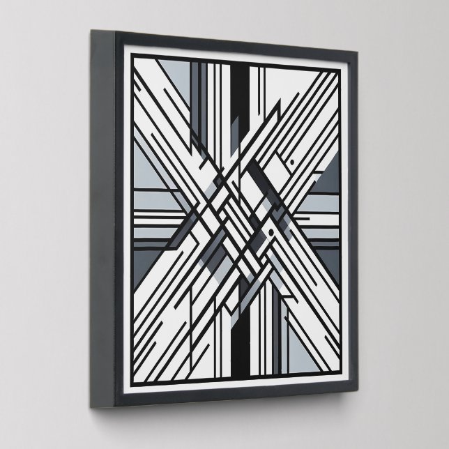 Monochrome Grid X – Abstract Geometric Line Art Peel And Stick Photo Tile (Angled)