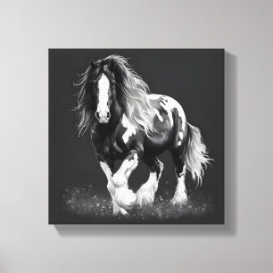 Monochrome Gypsy Cob Horse Canvas Print
