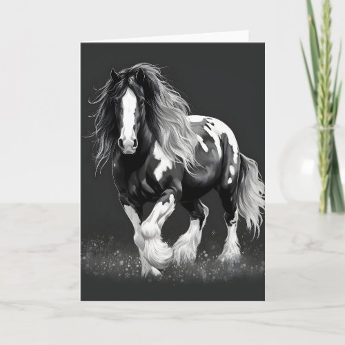 Monochrome Gypsy Cob Horse Card