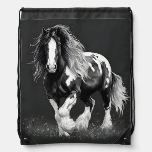 Monochrome Gypsy Cob Horse Drawstring Bag