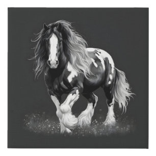 Monochrome Gypsy Cob Horse Faux Canvas Print