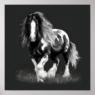 Monochrome Gypsy Cob Horse Poster