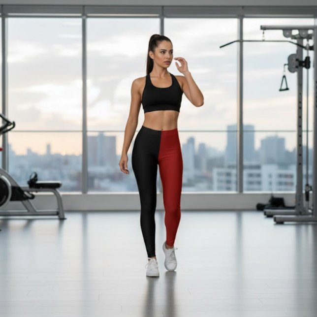 Monochrome Half Black Half Wine Red  Leggings (Creator Uploaded)