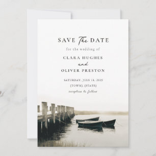 Monochrome Harbor Dock Cape Cod Serif Wedding Save The Date